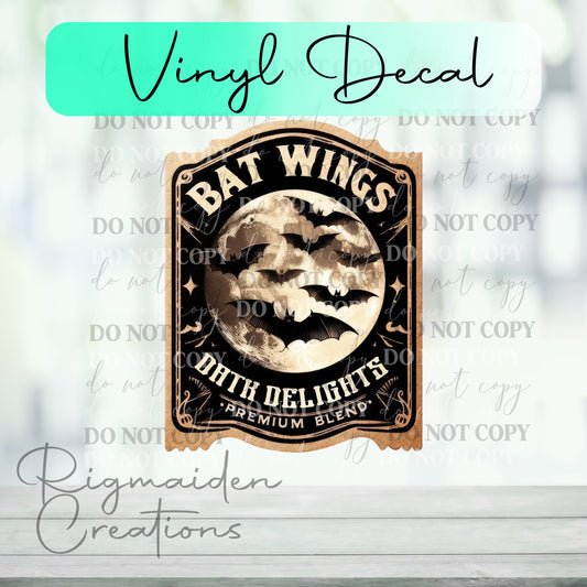 Bat Wings Apothecary Vinyl Decal - Clear or White Cast