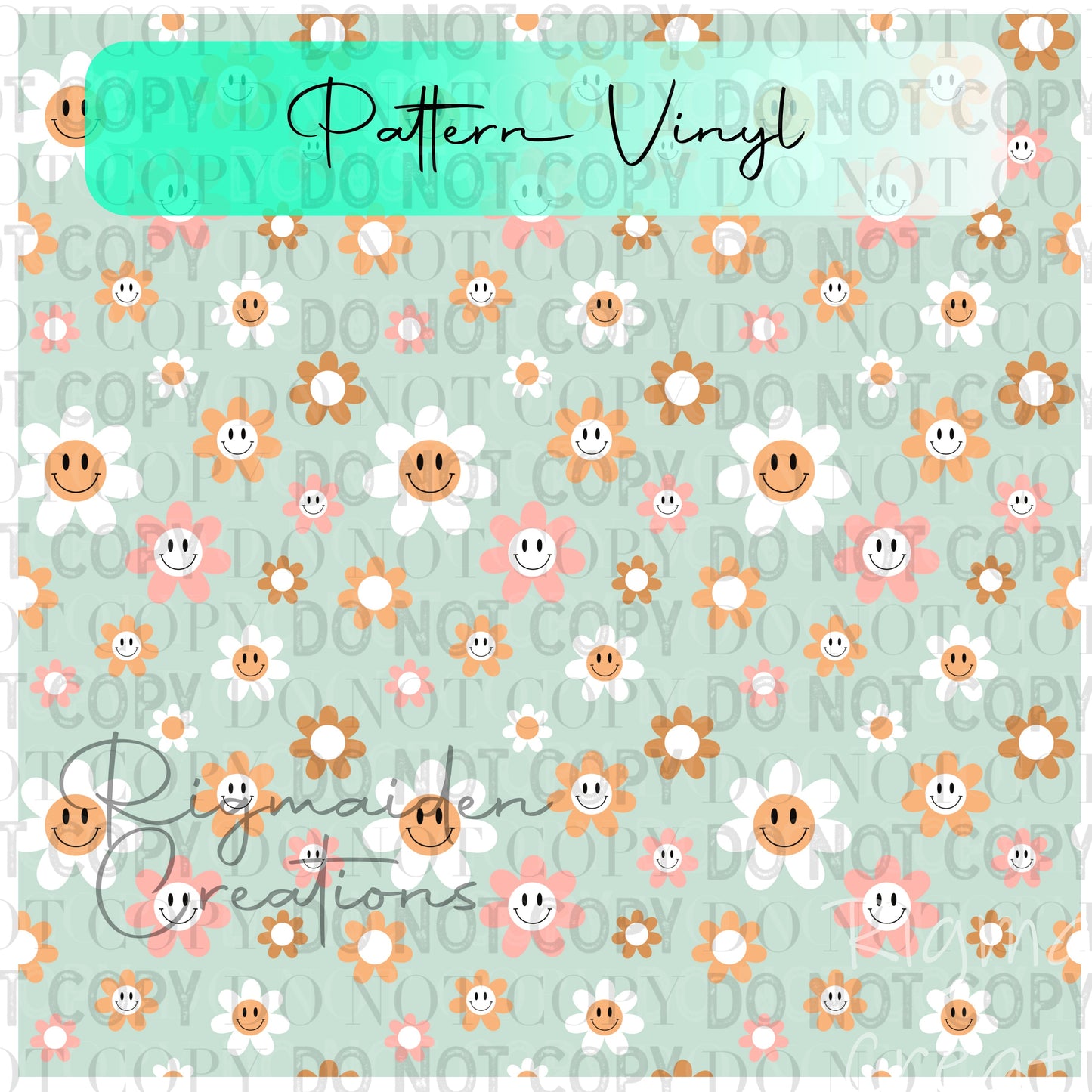 Happy Flower Faces Pattern Vinyl - 12x12