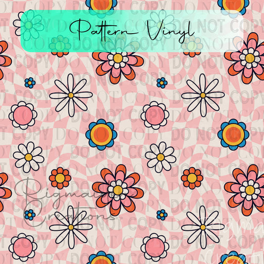 Retro Floral Checkered Pattern Vinyl - 12x12