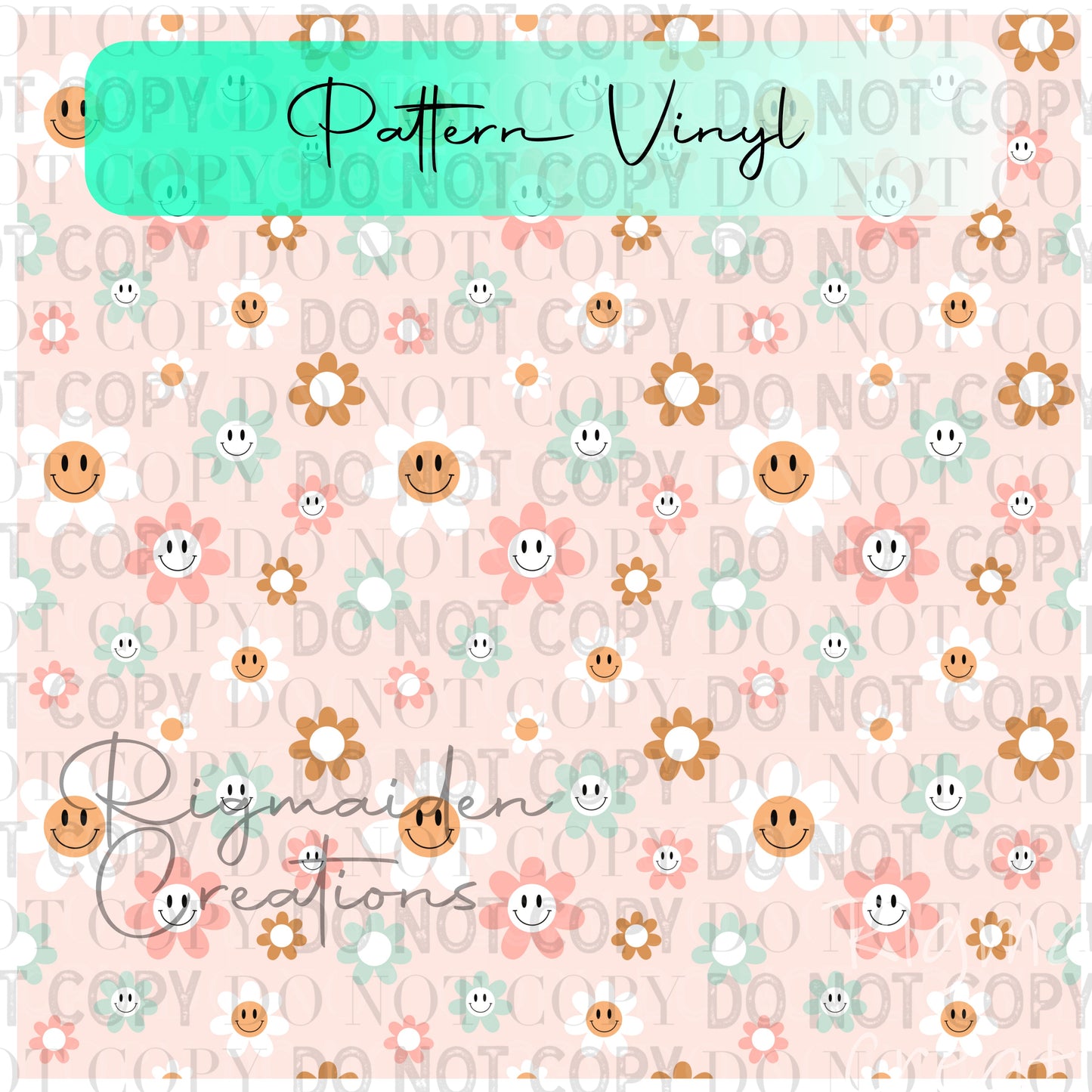 Smiling Flower Faces Pattern Vinyl - 12x12