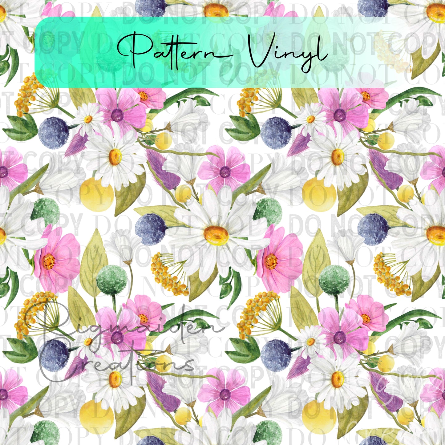 Daisy Watercolor Floral Pattern Vinyl - 12x12