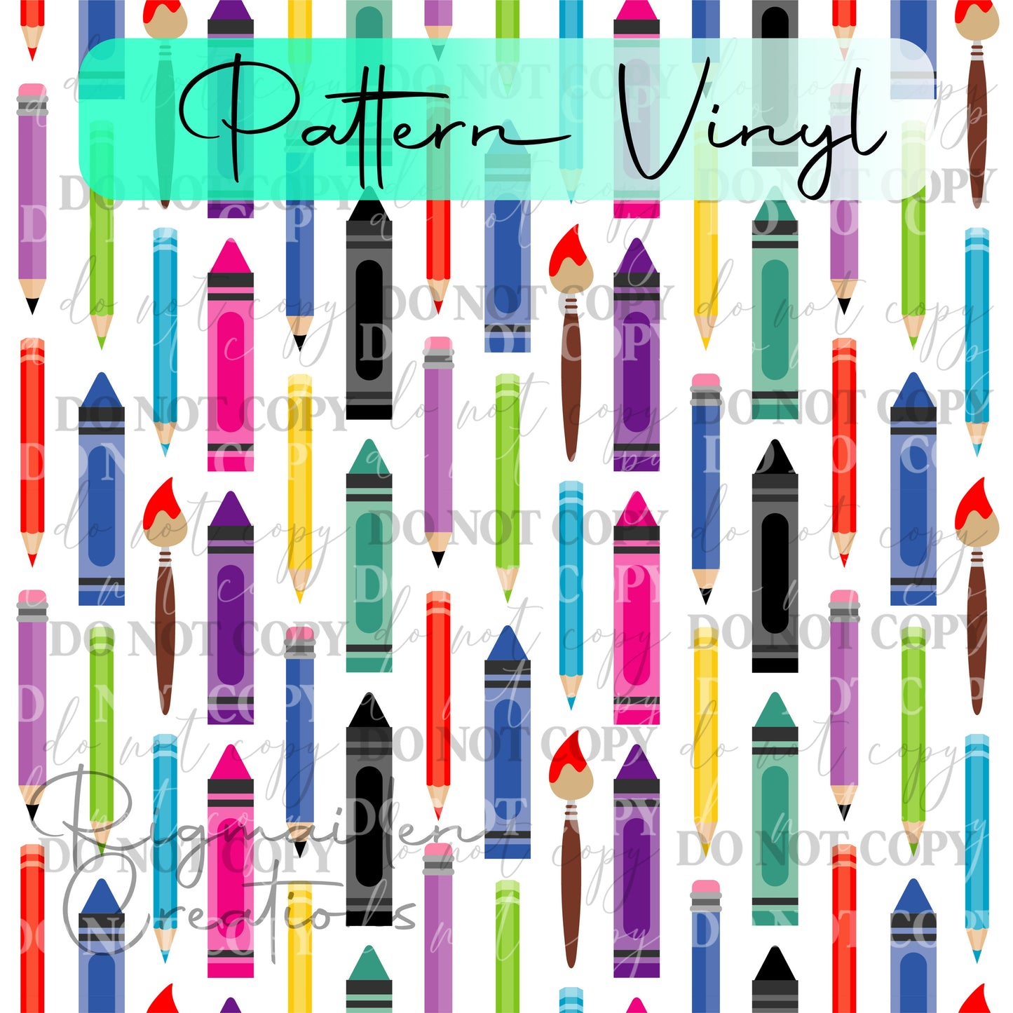 Colorful Art Tools Pattern Vinyl - 12x12