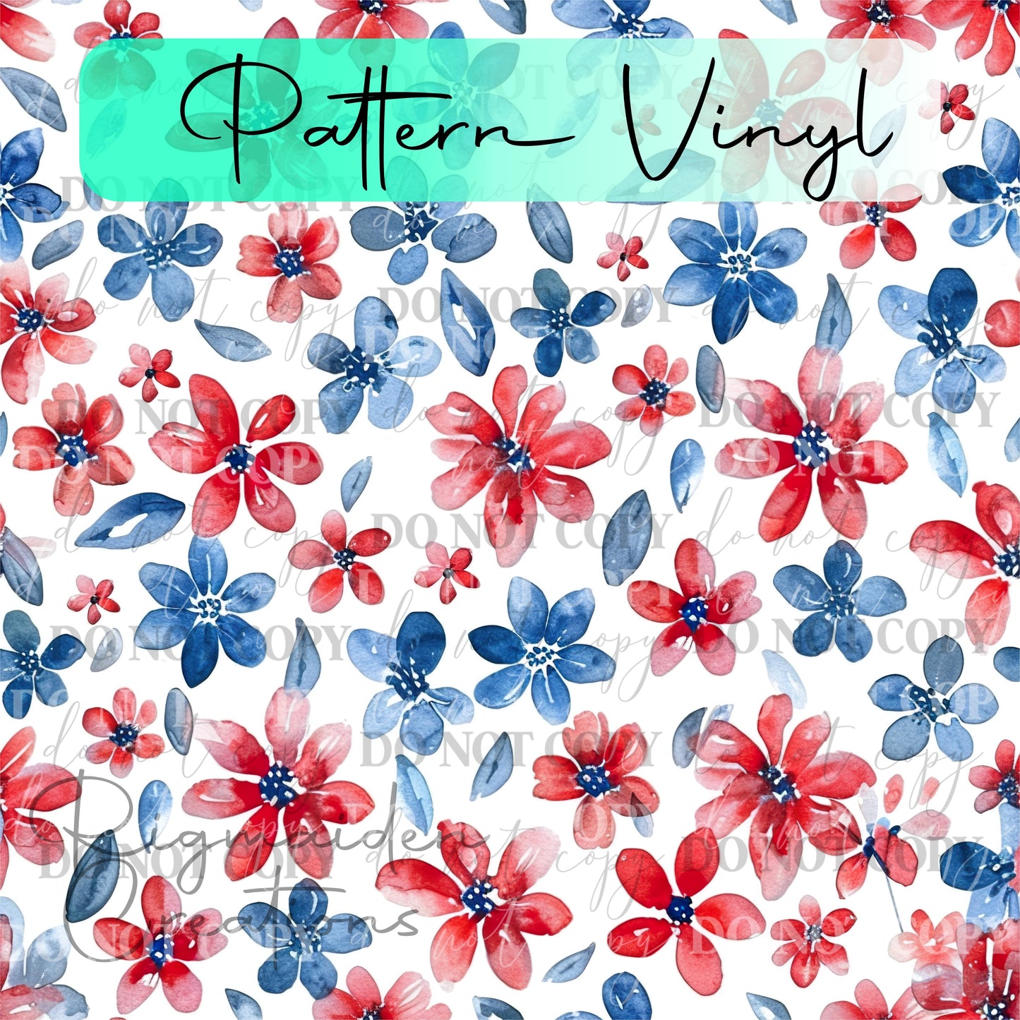 Patriotic Watercolor Floral Pattern Vinyl - 12x12