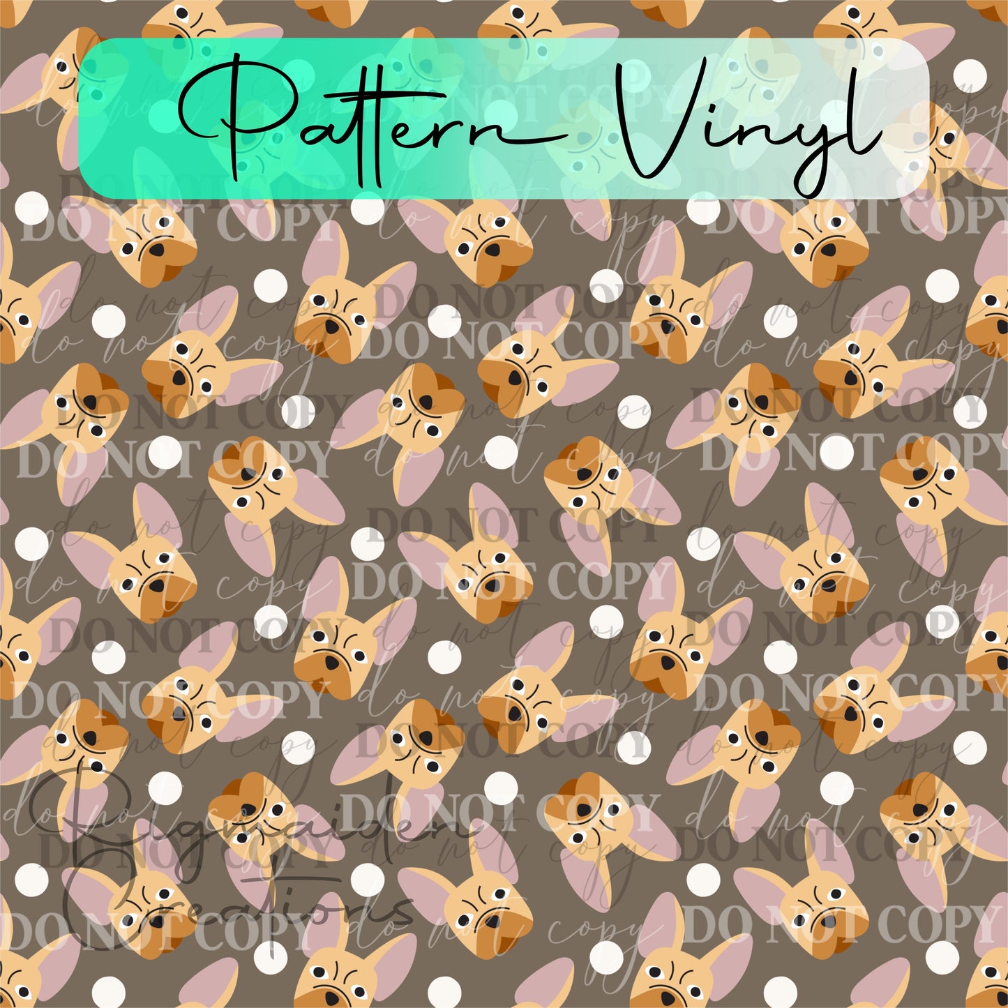 Frenchie French Bulldog Faces Pattern Vinyl - 12x12