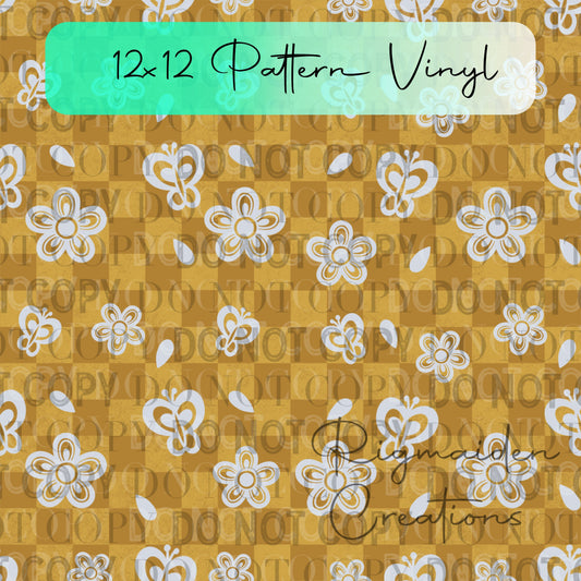 Golden Butterflies & Blooms Pattern Vinyl - 12x12