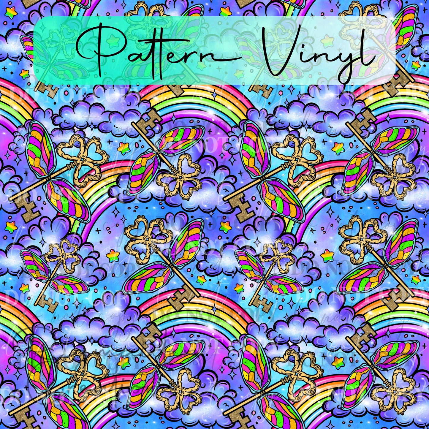 Rainbow Keys & Clovers Pattern Vinyl - 12x12