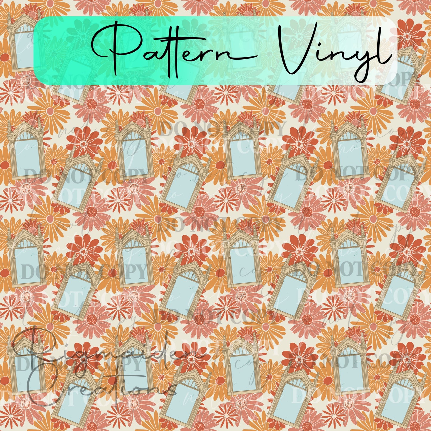 Vintage Window Floral Pattern Vinyl - 12x12